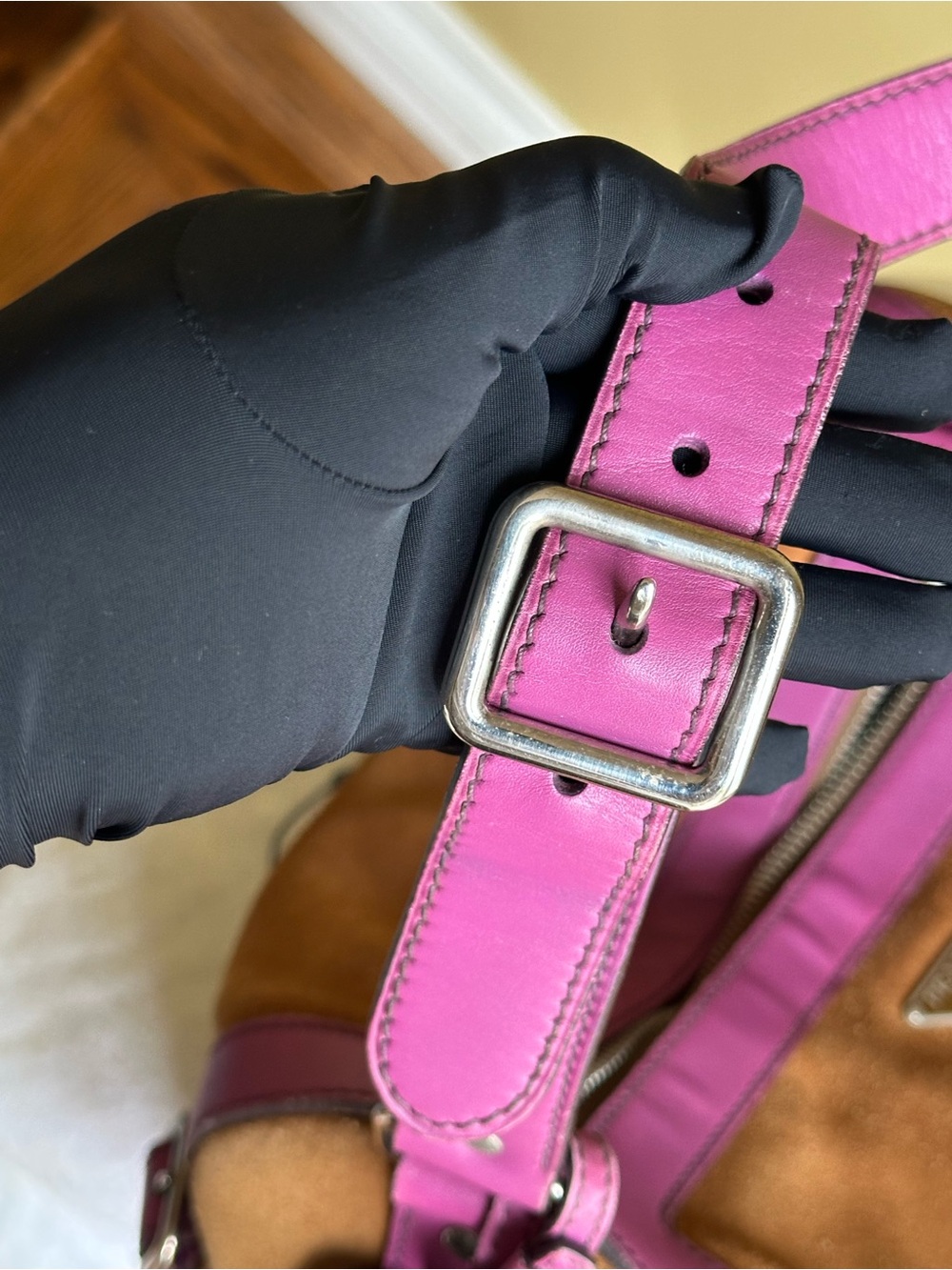 Prada Brown Suede Pink Leather Barrel Bag - Picture 15 of 17